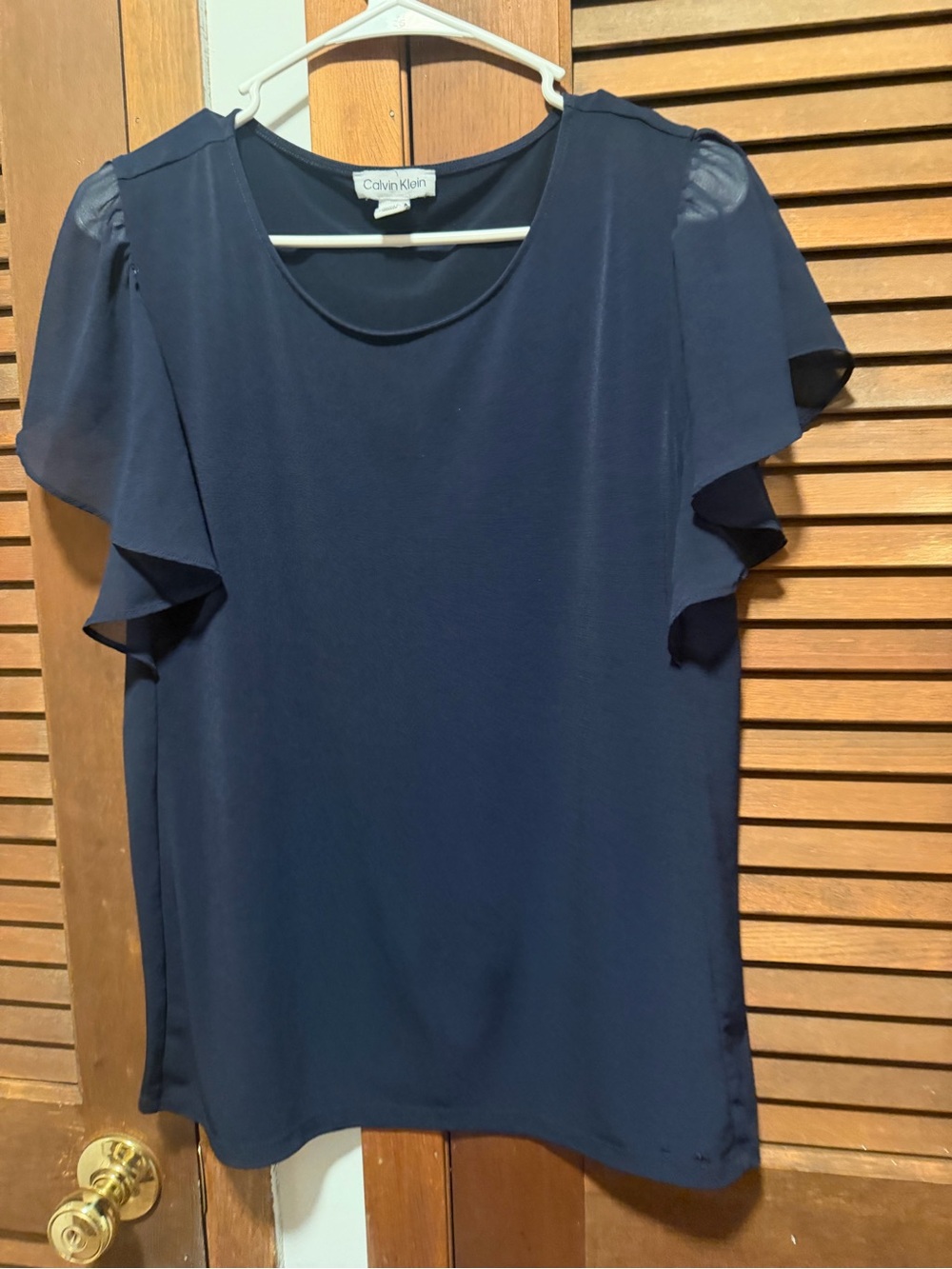 Calvin Klein Navy Flutter-Sleeve Blouse